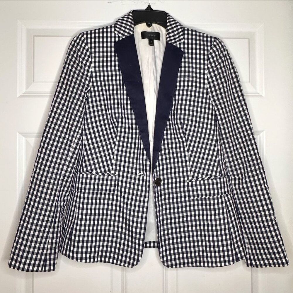 J.Crew Puckered Gingham Blazer – Navy & White – Size 2